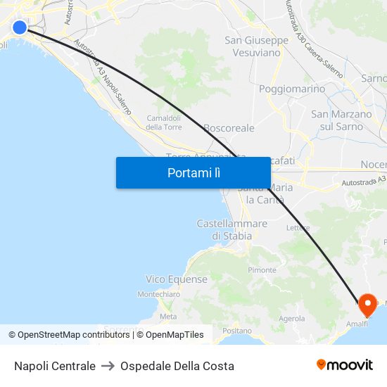 Napoli Centrale to Ospedale Della Costa map