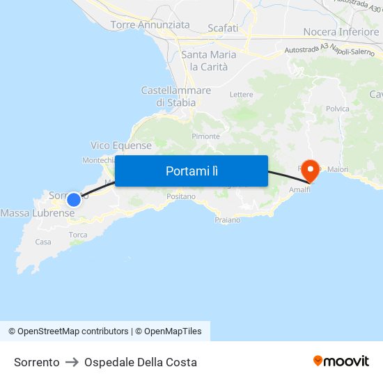 Sorrento to Ospedale Della Costa map