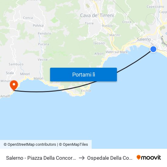 Salerno - Piazza Della Concordia to Ospedale Della Costa map