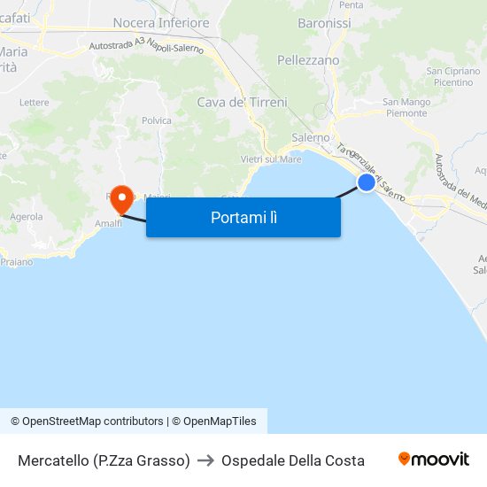 Mercatello (P.Zza Grasso) to Ospedale Della Costa map