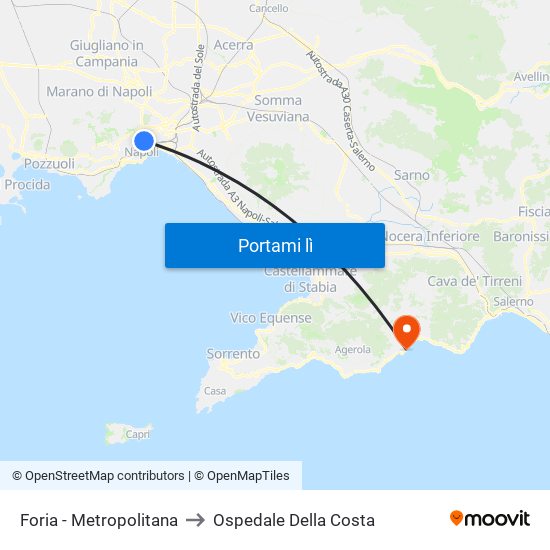 Foria - Metropolitana to Ospedale Della Costa map