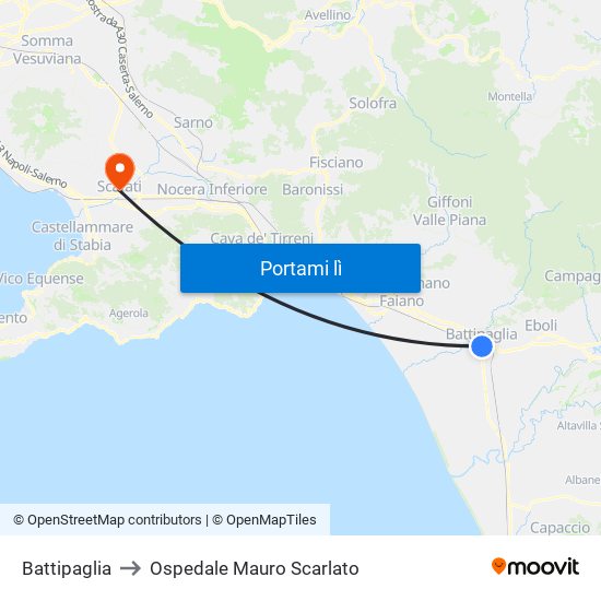 Battipaglia to Ospedale Mauro Scarlato map