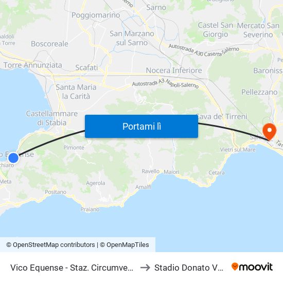 Vico Equense - Staz. Circumvesuviana to Stadio Donato Vestuti map