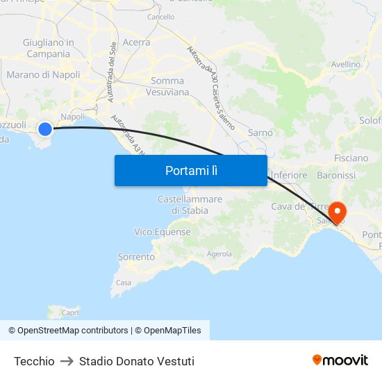 Tecchio to Stadio Donato Vestuti map