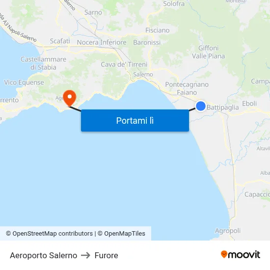 Aeroporto Salerno to Furore map