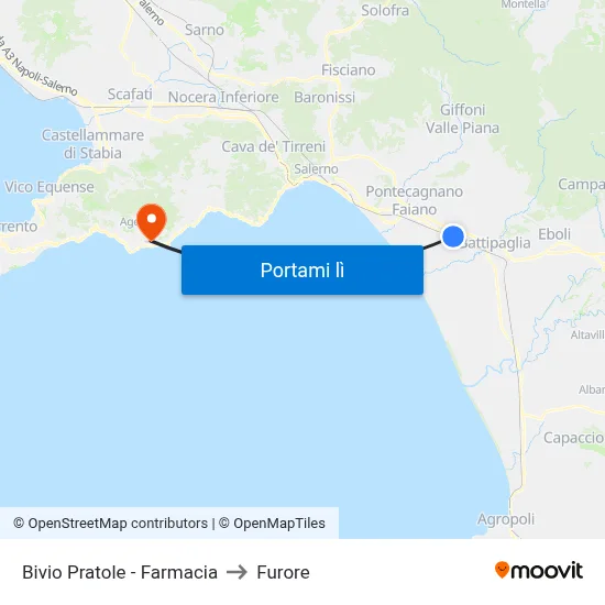 Bivio Pratole - Farmacia to Furore map