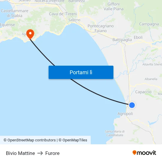 Bivio Mattine to Furore map