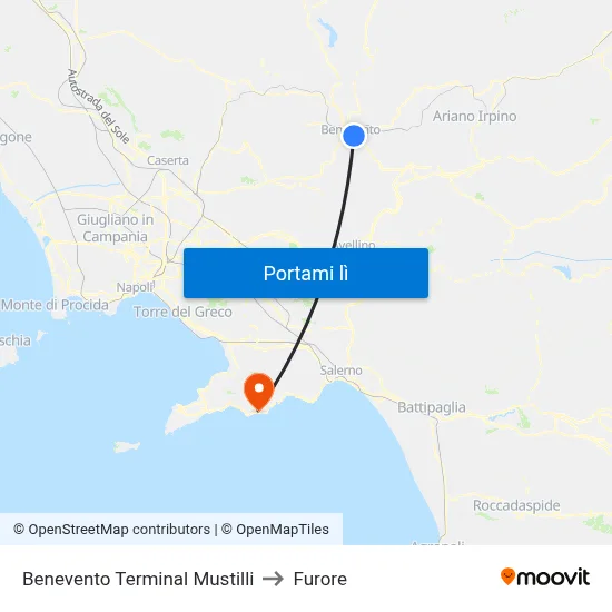 Benevento Terminal Mustilli to Furore map
