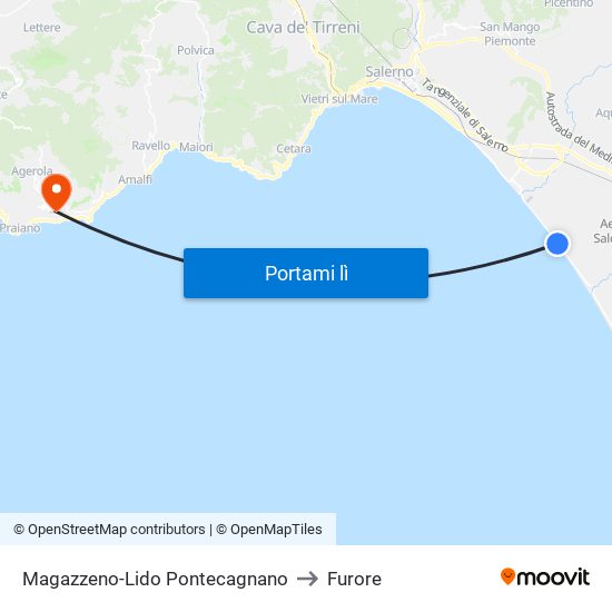 Magazzeno-Lido Pontecagnano to Furore map