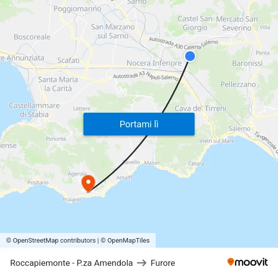 Roccapiemonte - P.za Amendola to Furore map