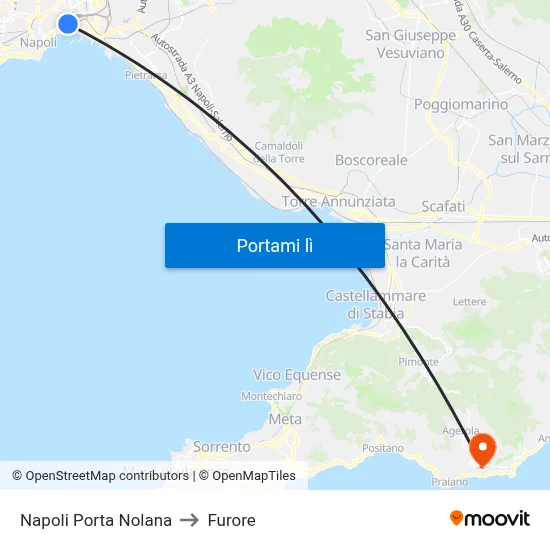 Napoli Porta Nolana to Furore map