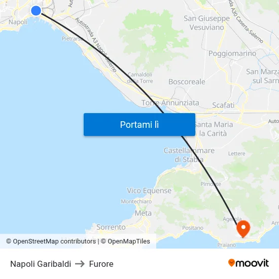 Napoli Garibaldi to Furore map