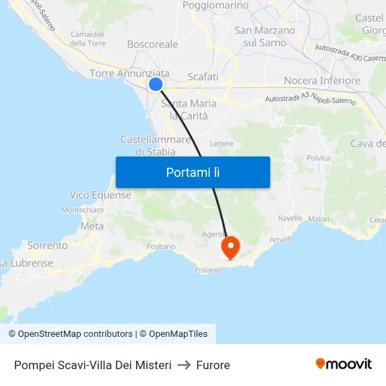 Pompei Scavi-Villa Dei Misteri to Furore map