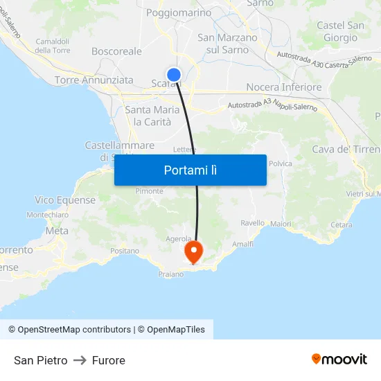 San Pietro to Furore map