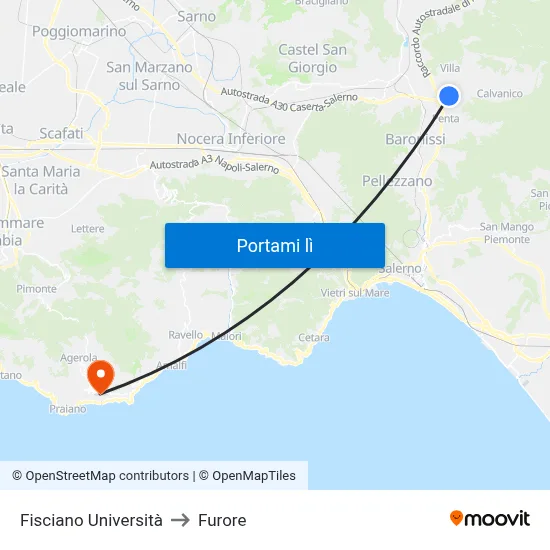 Fisciano Università to Furore map