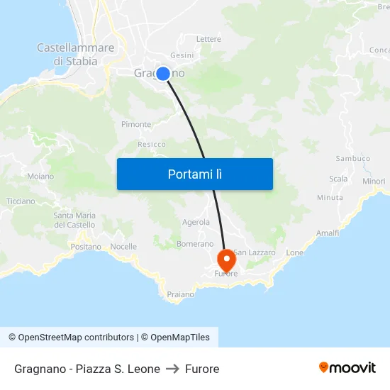 Gragnano - Piazza S. Leone to Furore map