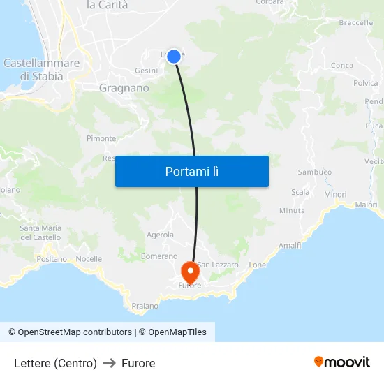 Lettere (Centro) to Furore map