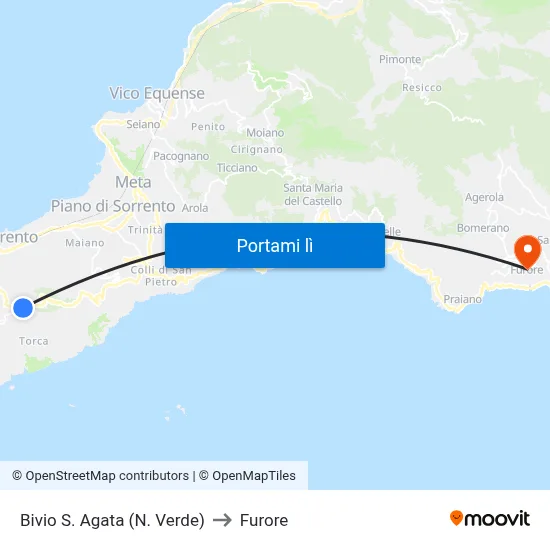 Bivio S. Agata (N. Verde) to Furore map