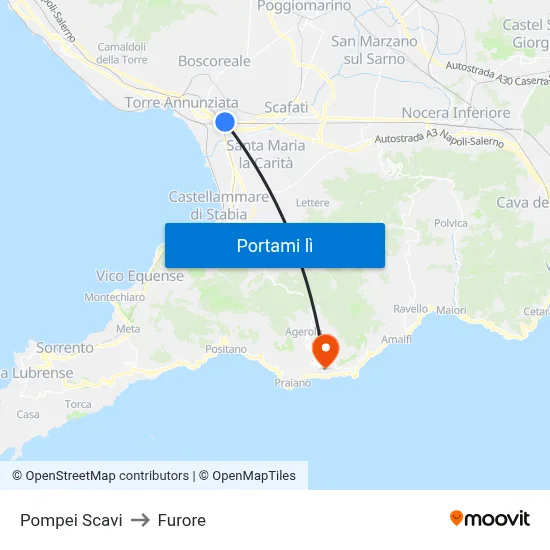 Pompei Scavi to Furore map