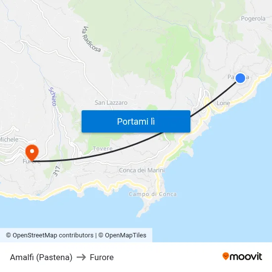 Amalfi (Pastena) to Furore map