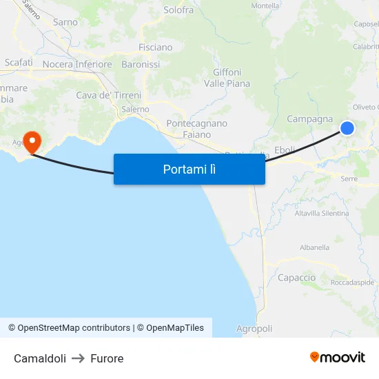 Camaldoli to Furore map