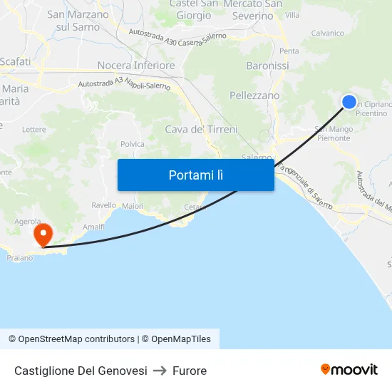 Castiglione Del Genovesi to Furore map