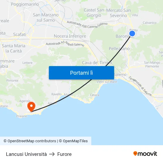 Lancusi Università to Furore map