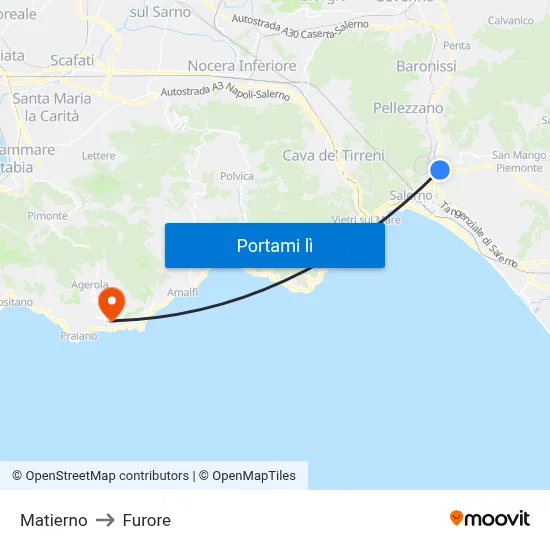 Matierno to Furore map