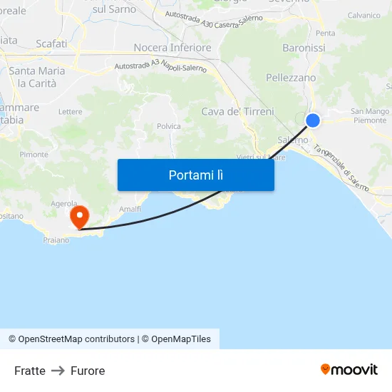 Fratte to Furore map