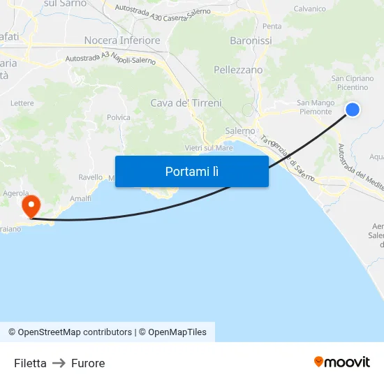 Filetta to Furore map