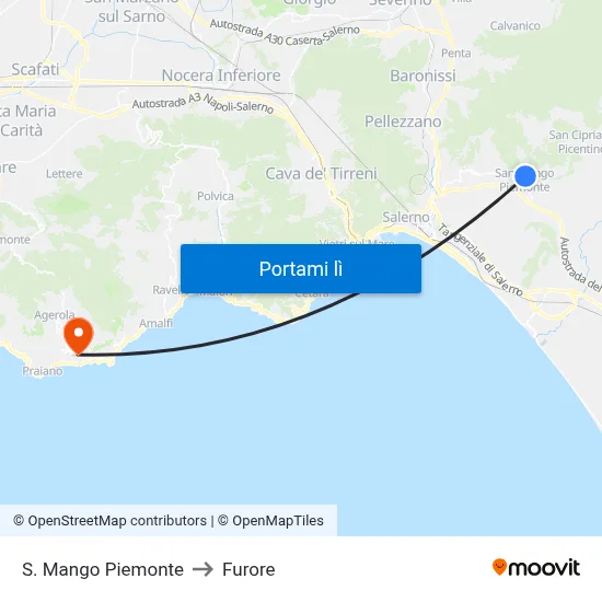 S. Mango Piemonte to Furore map
