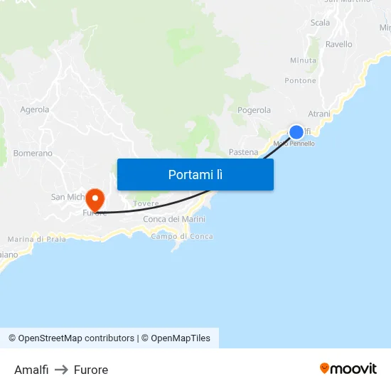 Amalfi to Furore map