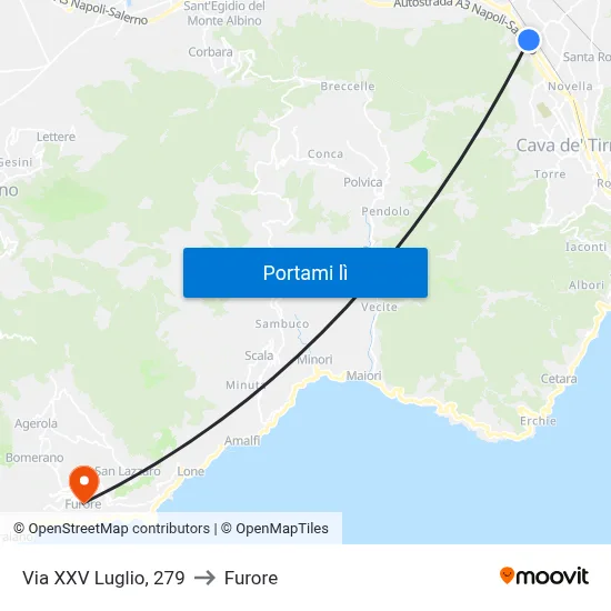 Via XXV Luglio, 279 to Furore map