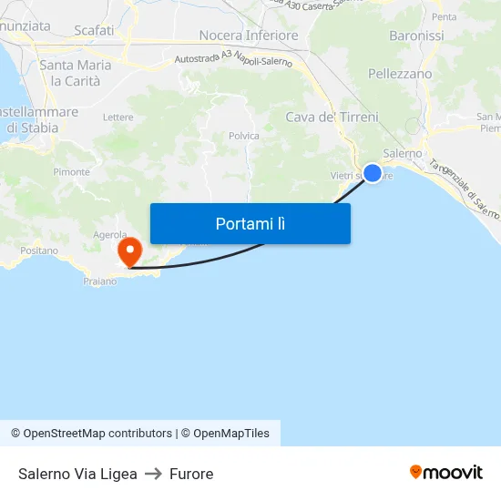 Salerno Via Ligea to Furore map