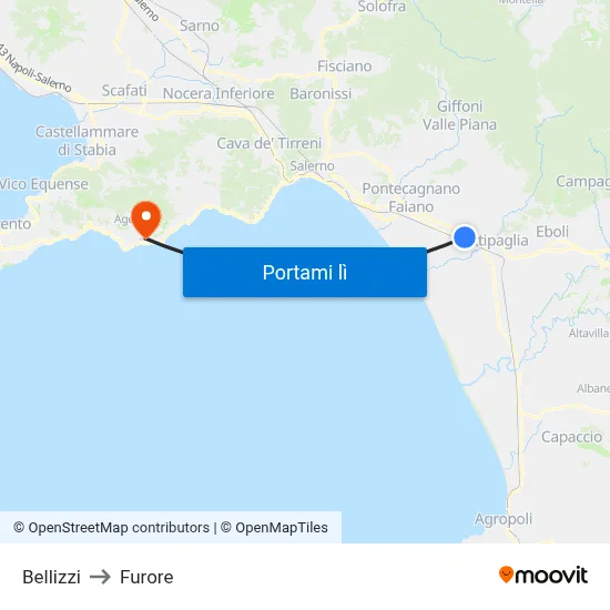 Bellizzi to Furore map