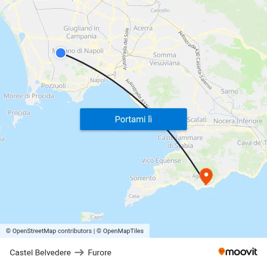 Castel Belvedere to Furore map