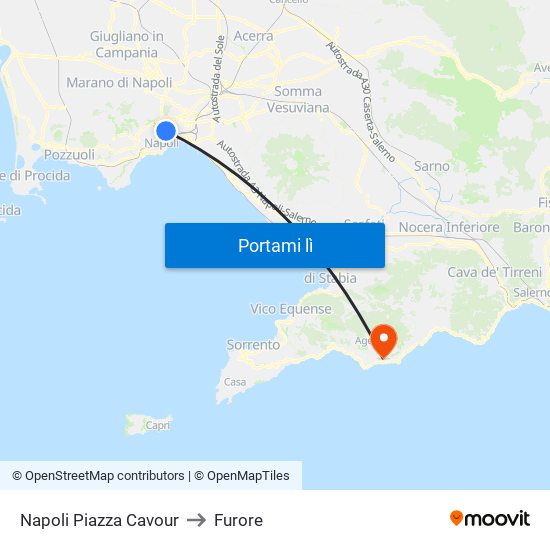 Napoli Piazza Cavour to Furore map