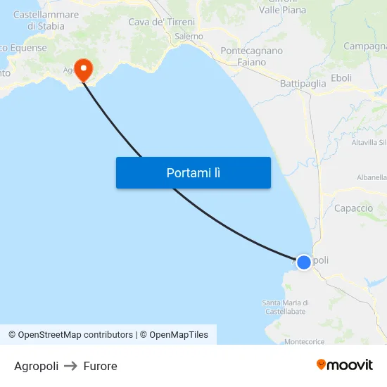 Agropoli to Furore map