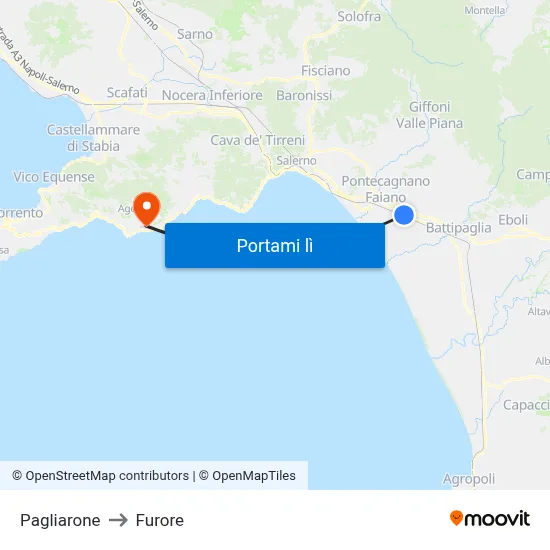 Pagliarone to Furore map
