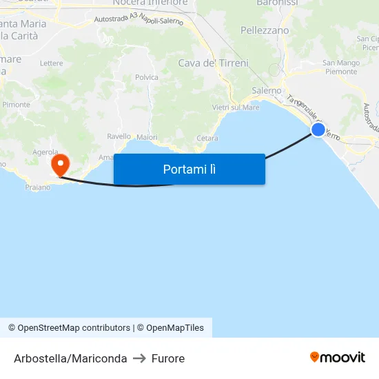 Arbostella/Mariconda to Furore map