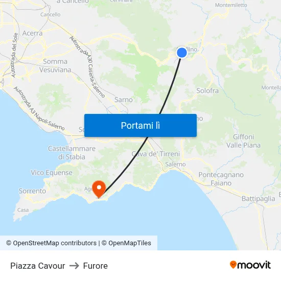 Piazza Cavour to Furore map