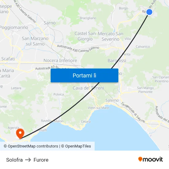 Solofra to Furore map