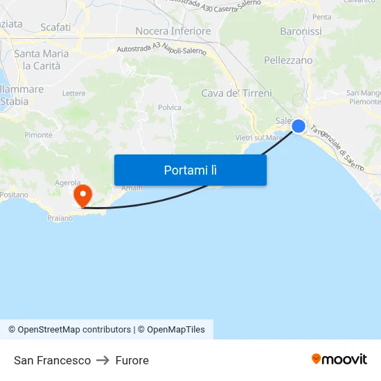 San Francesco to Furore map