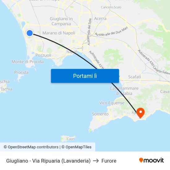 Giugliano - Via Ripuaria (Lavanderia) to Furore map