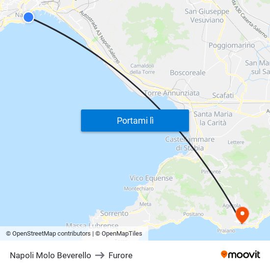 Napoli Molo Beverello to Furore map