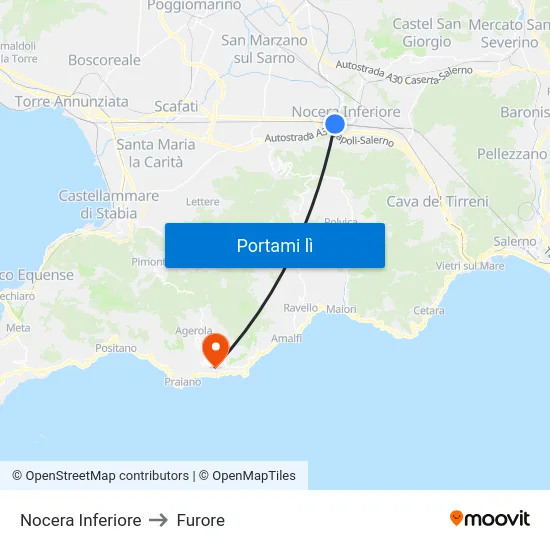 Nocera Inferiore to Furore map