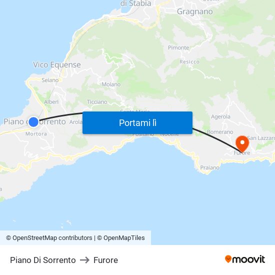 Piano Di Sorrento to Furore map