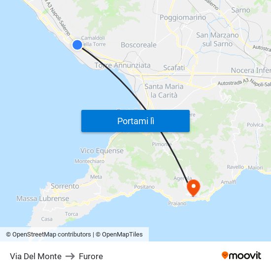 Via Del Monte to Furore map