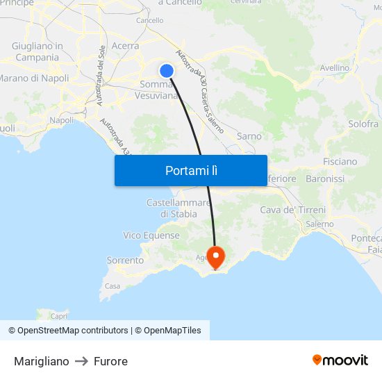 Marigliano to Furore map
