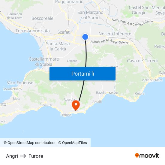 Angri to Furore map